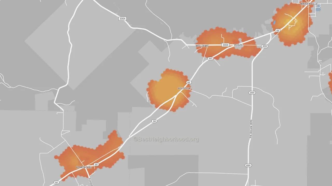 Bike Grade map of Gilfoyl, PA