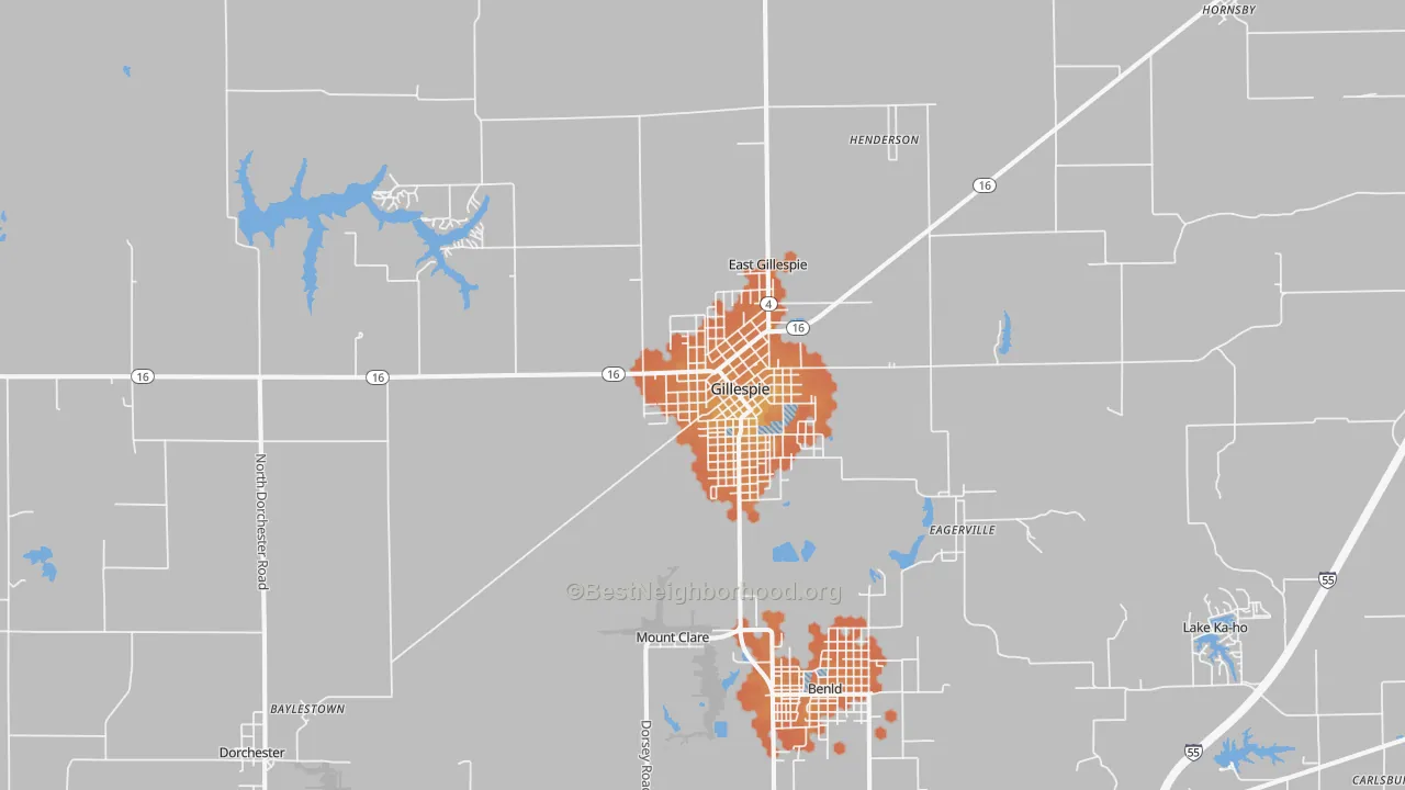 Bike Grade map of Gillespie, IL