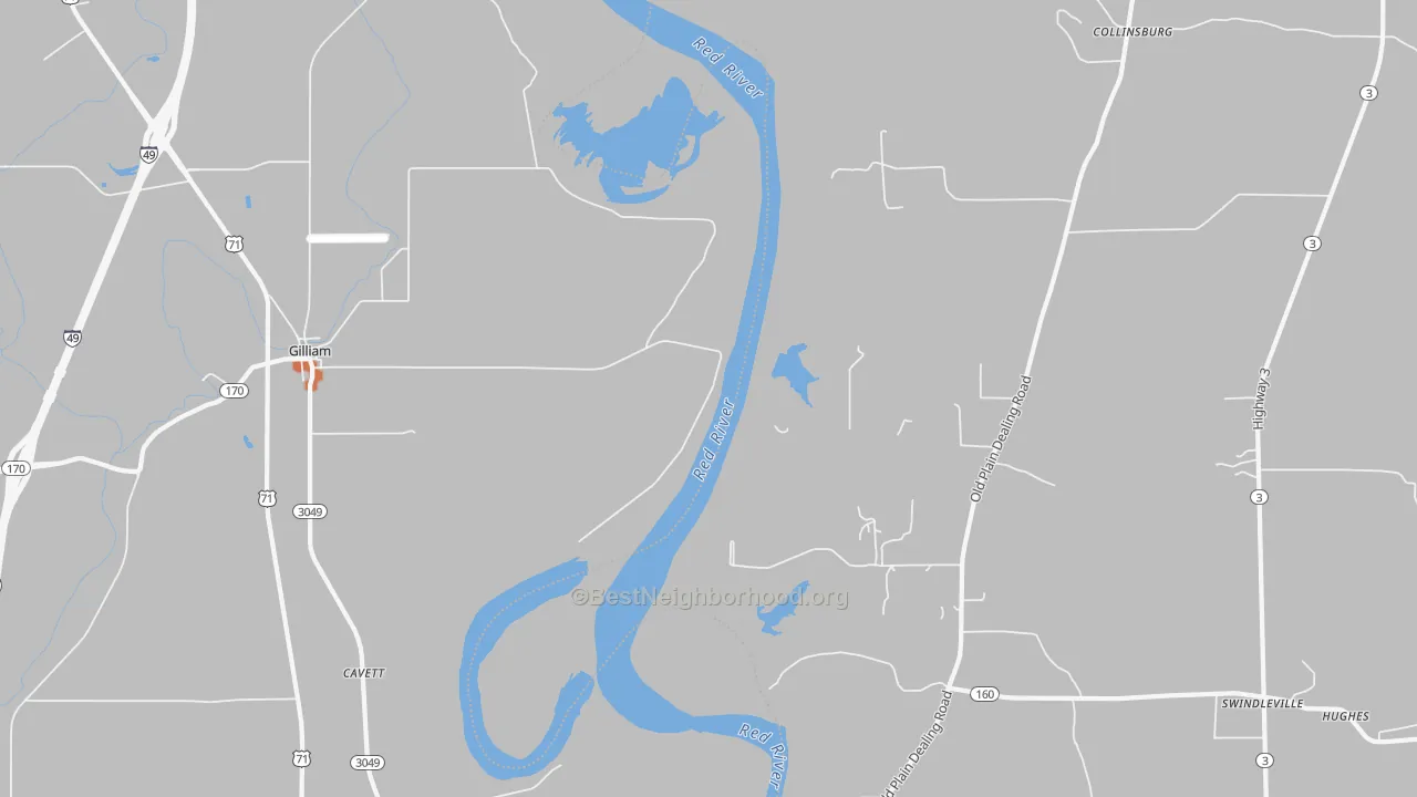 Bike Grade map of Gilliam, LA