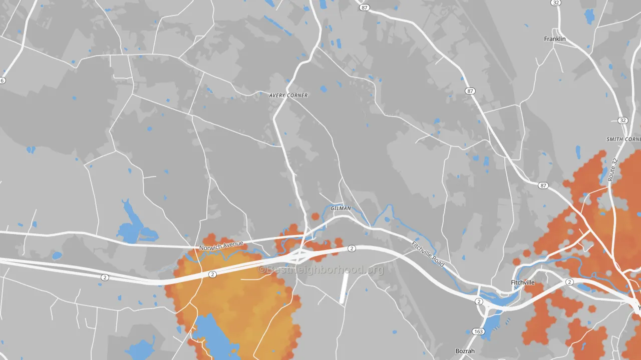 Bike Grade map of Gilman, CT