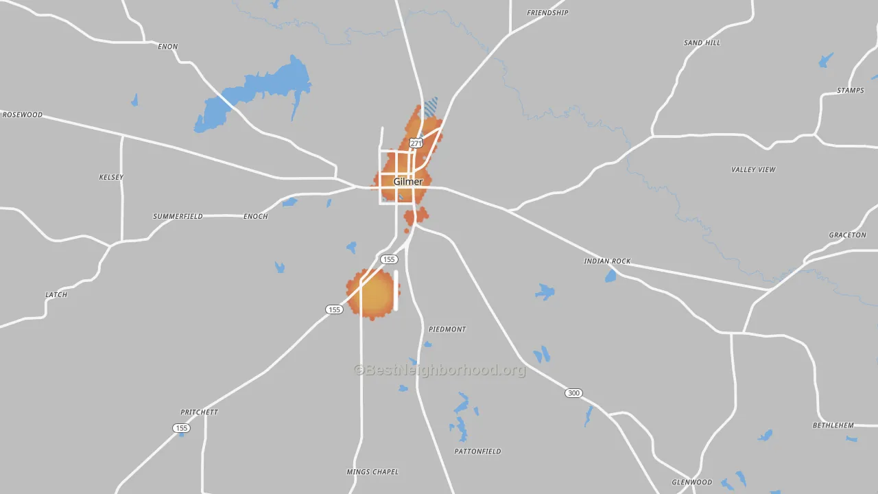 Bike Grade map of Gilmer, TX