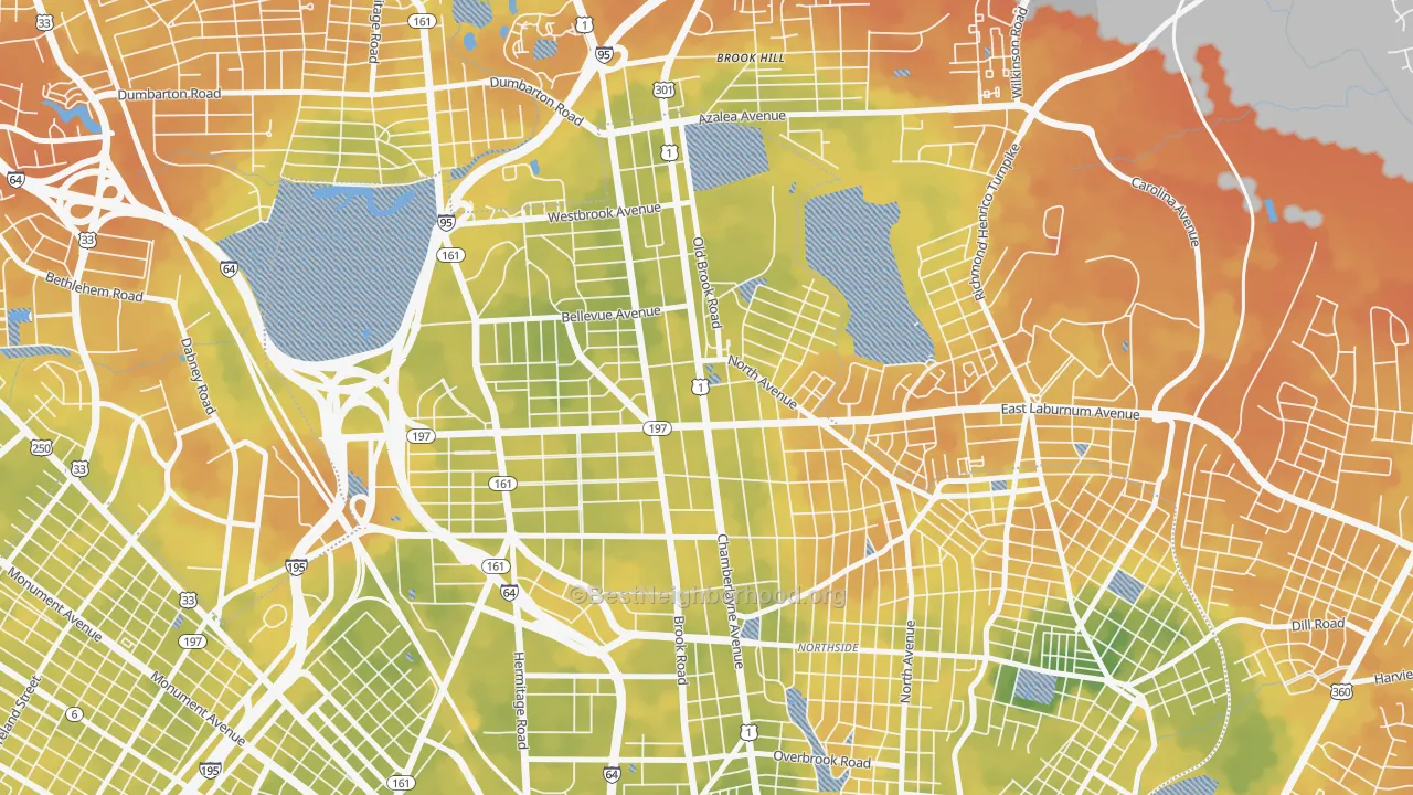 Bike Grade map of Ginter Park, Richmond, VA