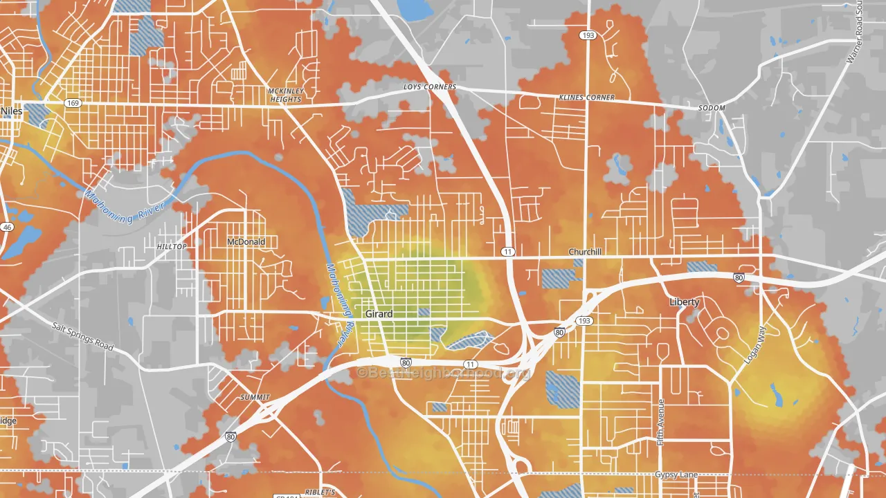 Bike Grade map of Girard, OH