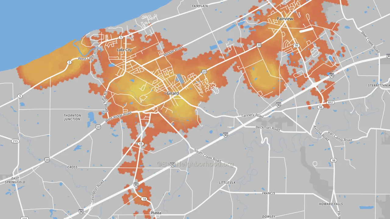 Bike Grade map of Girard, PA