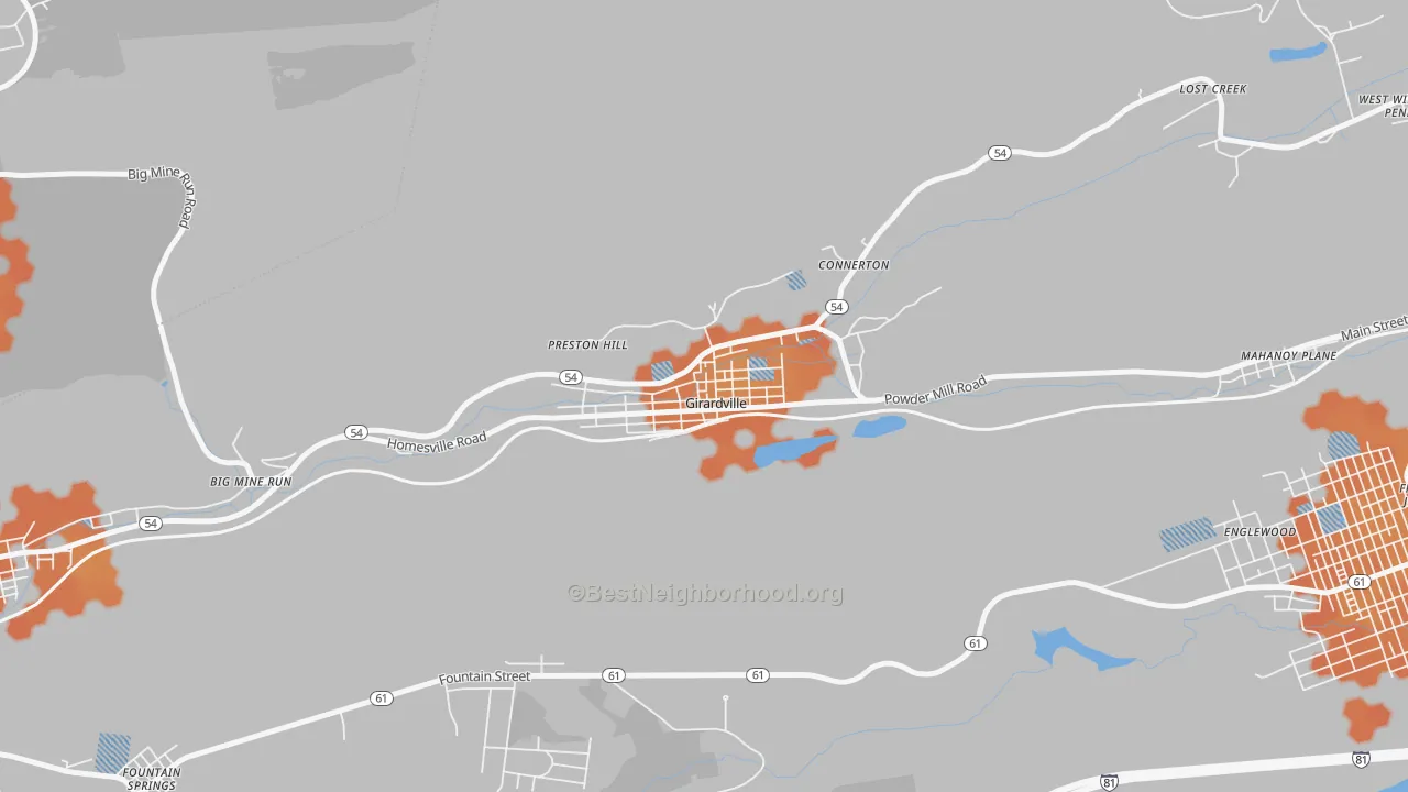 Bike Grade map of Girardville, PA