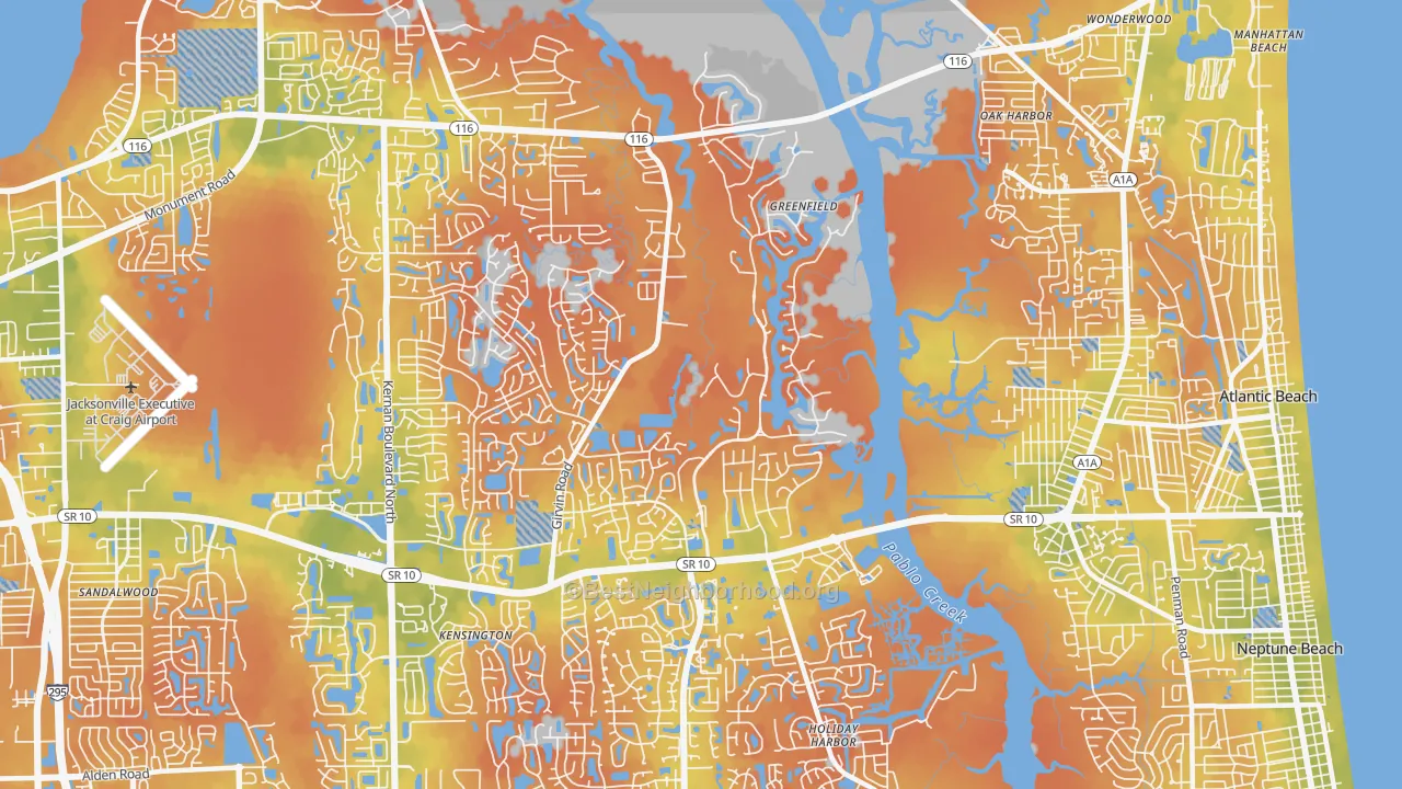 Bike Grade map of Girvin, Jacksonville, FL