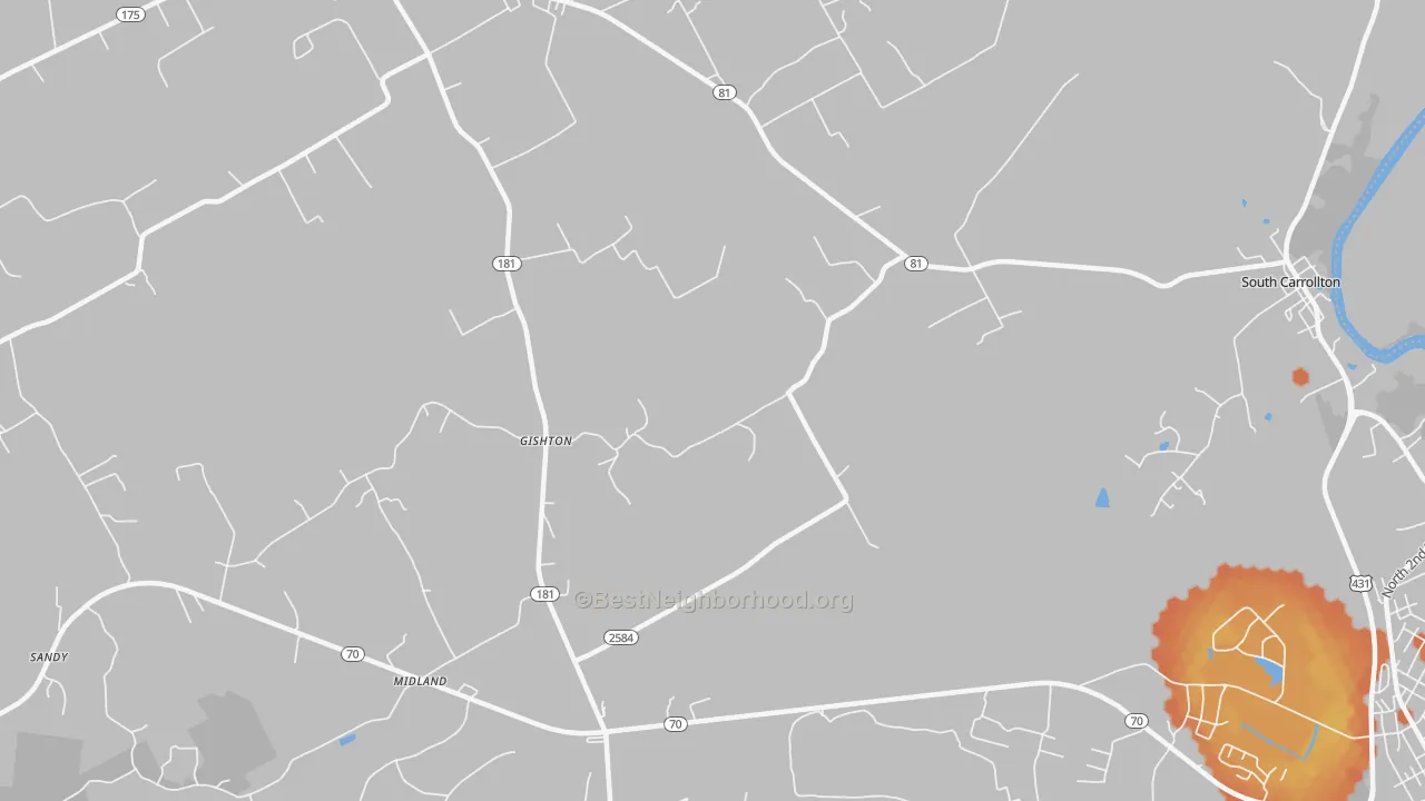 Bike Grade map of Gishton, KY
