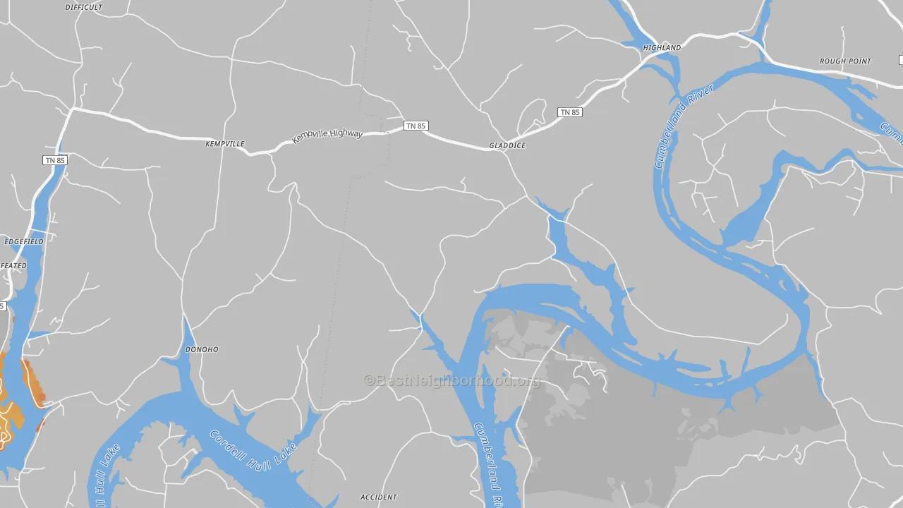 Bike Grade map of Gladdice, TN