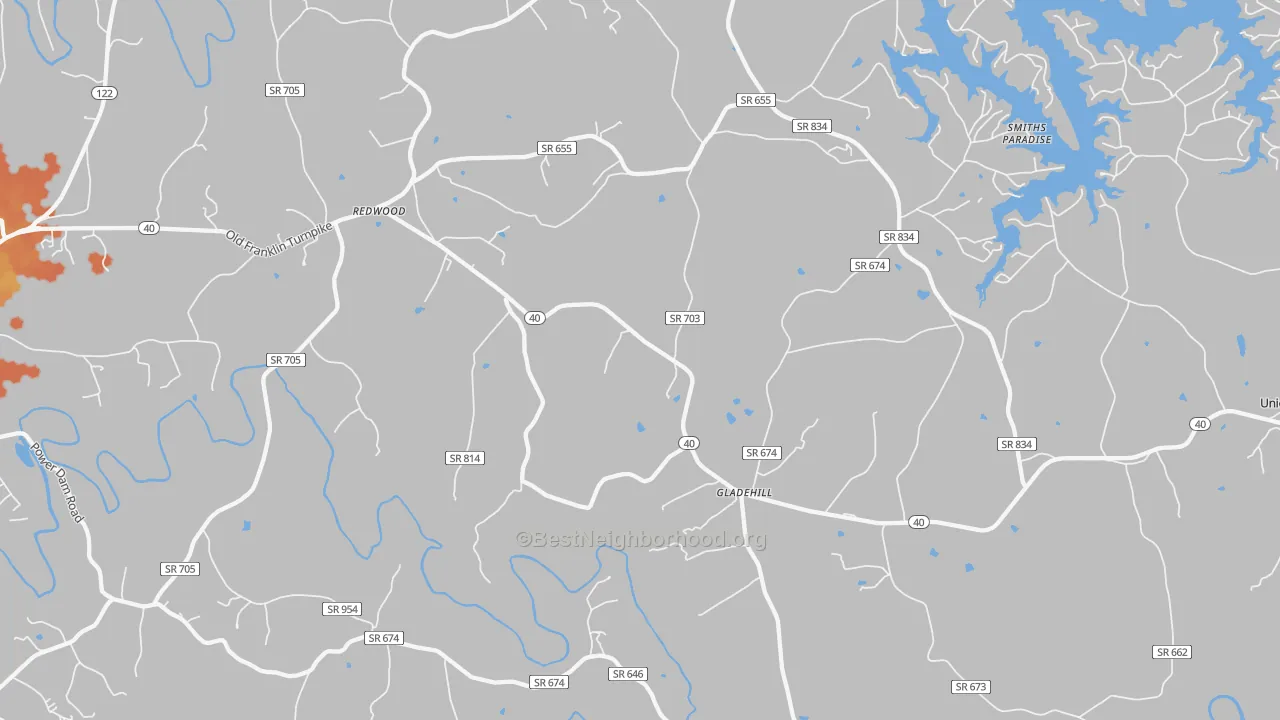 Bike Grade map of Glade Hill, VA
