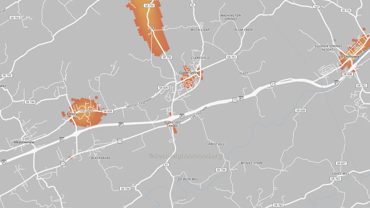 Bike Grade map of Glade Spring, VA