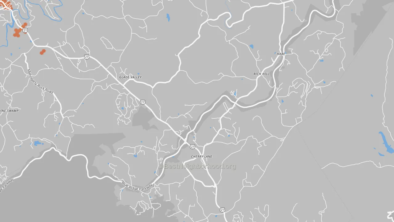 Bike Grade map of Glade Valley, NC
