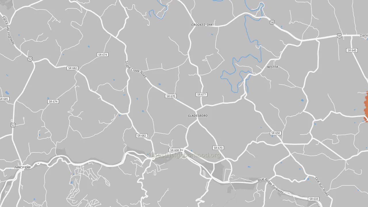 Bike Grade map of Gladesboro, VA