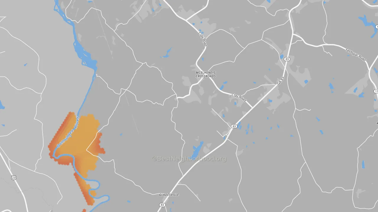 Bike Grade map of Gladesville, GA