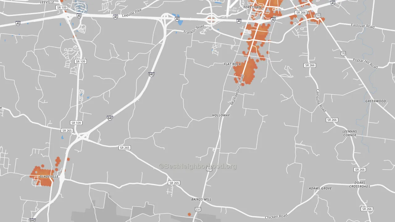 Bike Grade map of Gladeville, TN