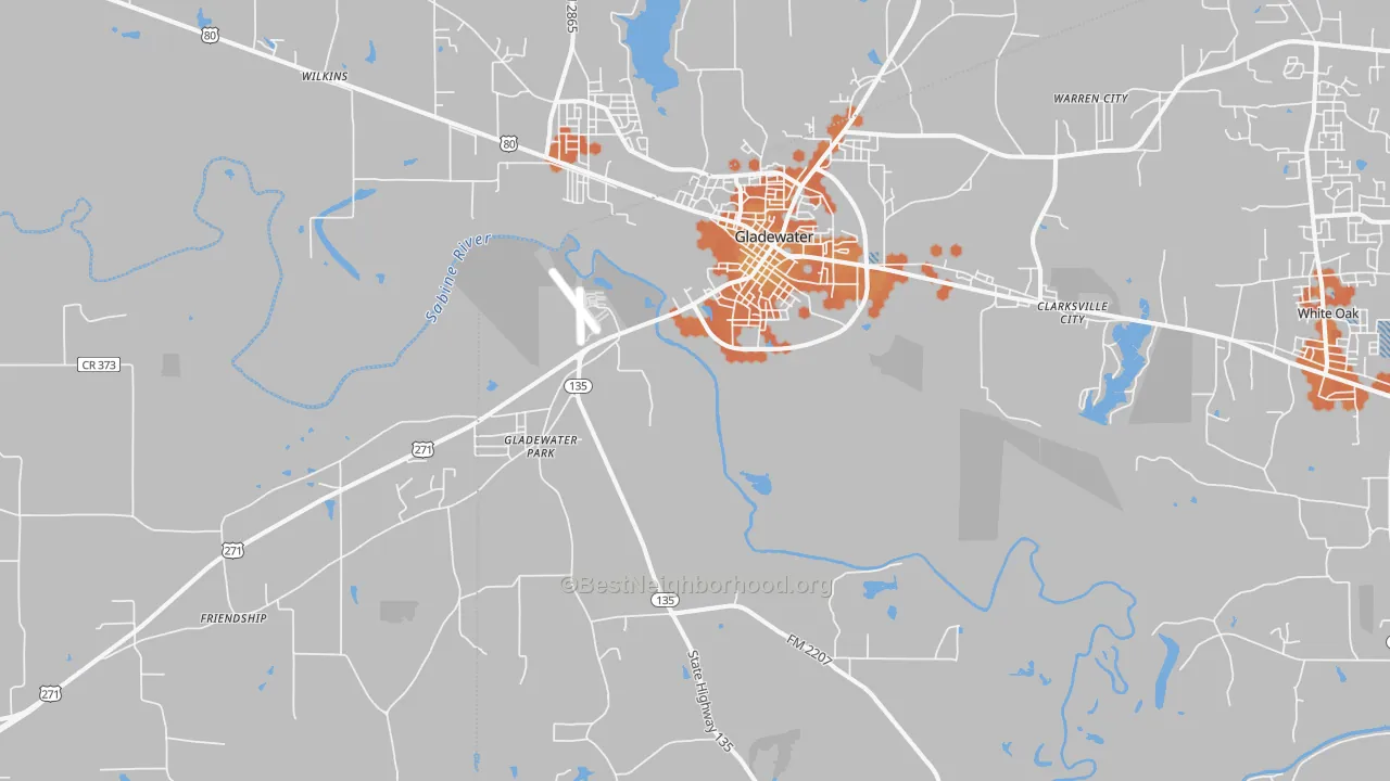 Bike Grade map of Gladewater, TX