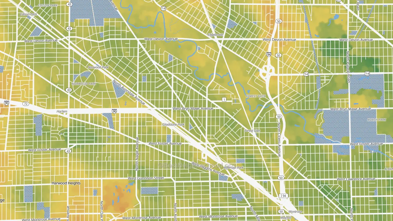 Bike Grade map of Gladstone, Chicago, IL