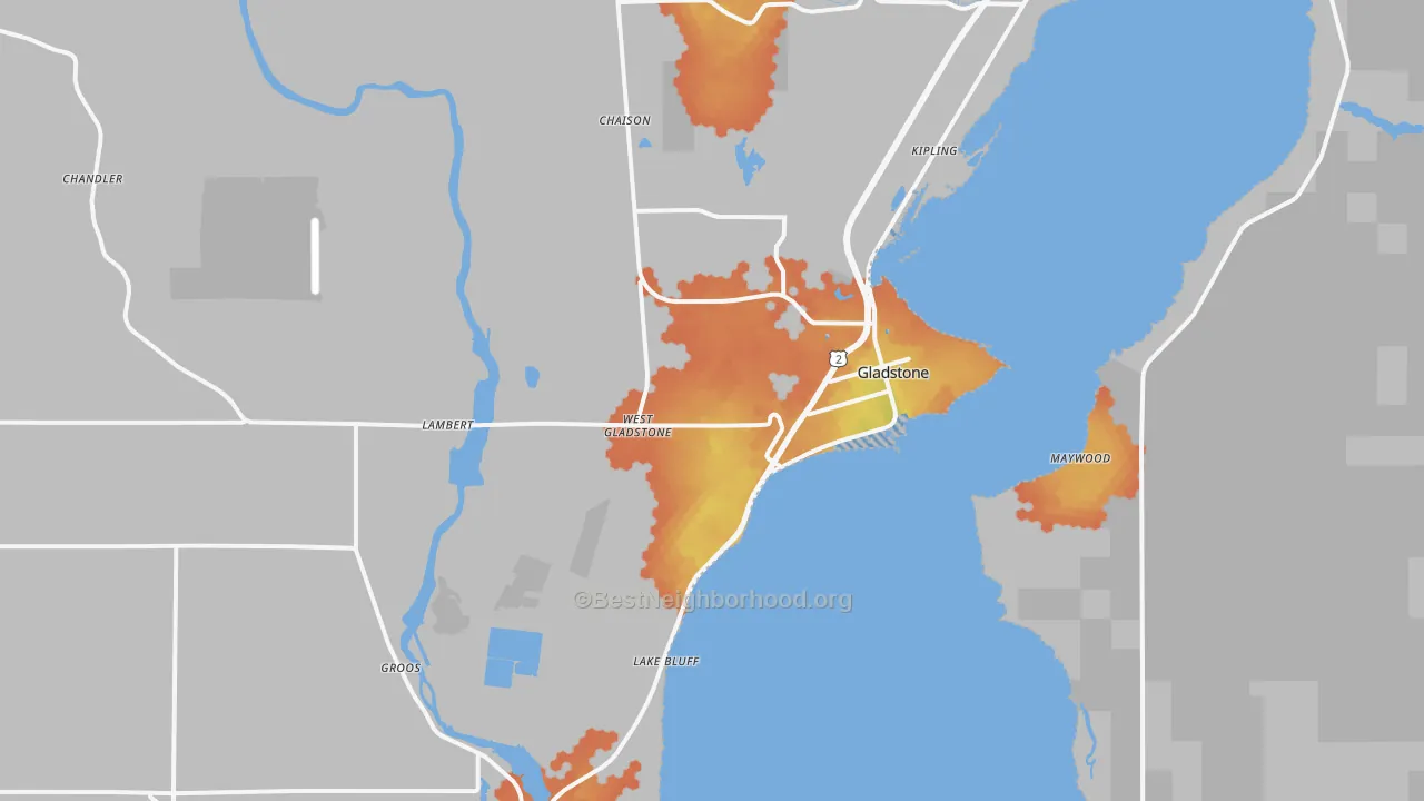 Bike Grade map of Gladstone, MI