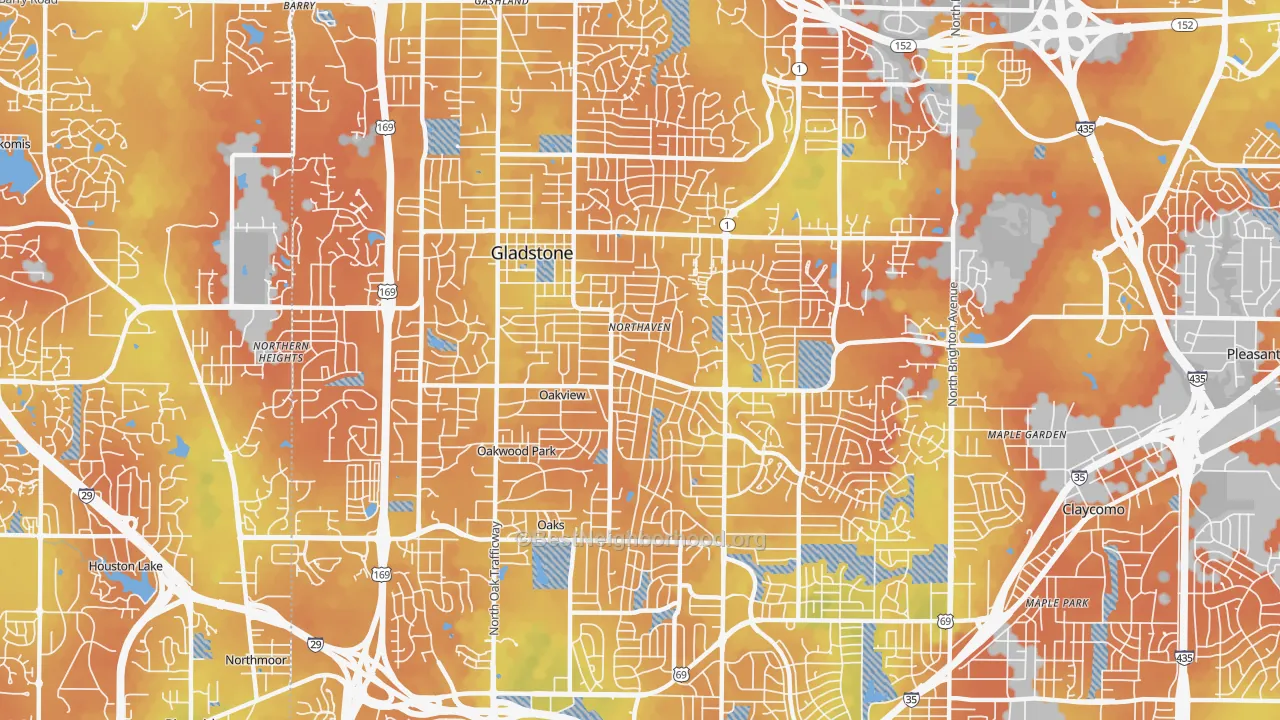 Bike Grade map of Gladstone, MO