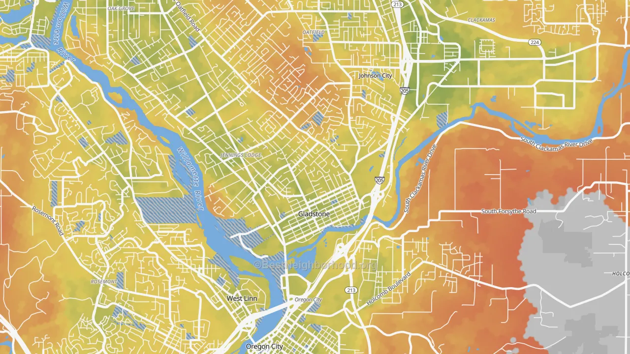 Bike Grade map of Gladstone, OR