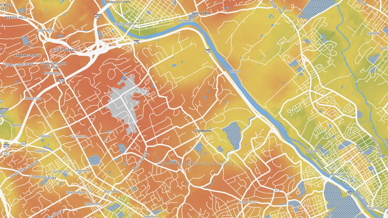 Bike Grade map of Gladwyne, PA