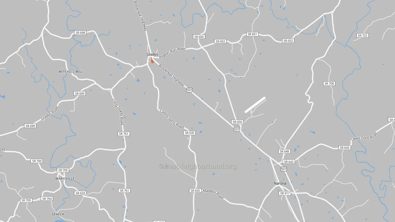 Bike Grade map of Gladys, VA