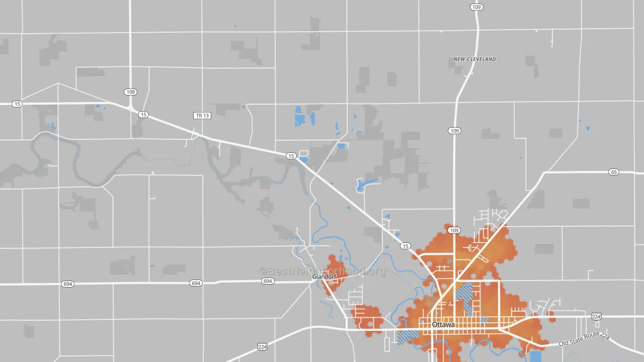 Bike Grade map of Glandorf, OH