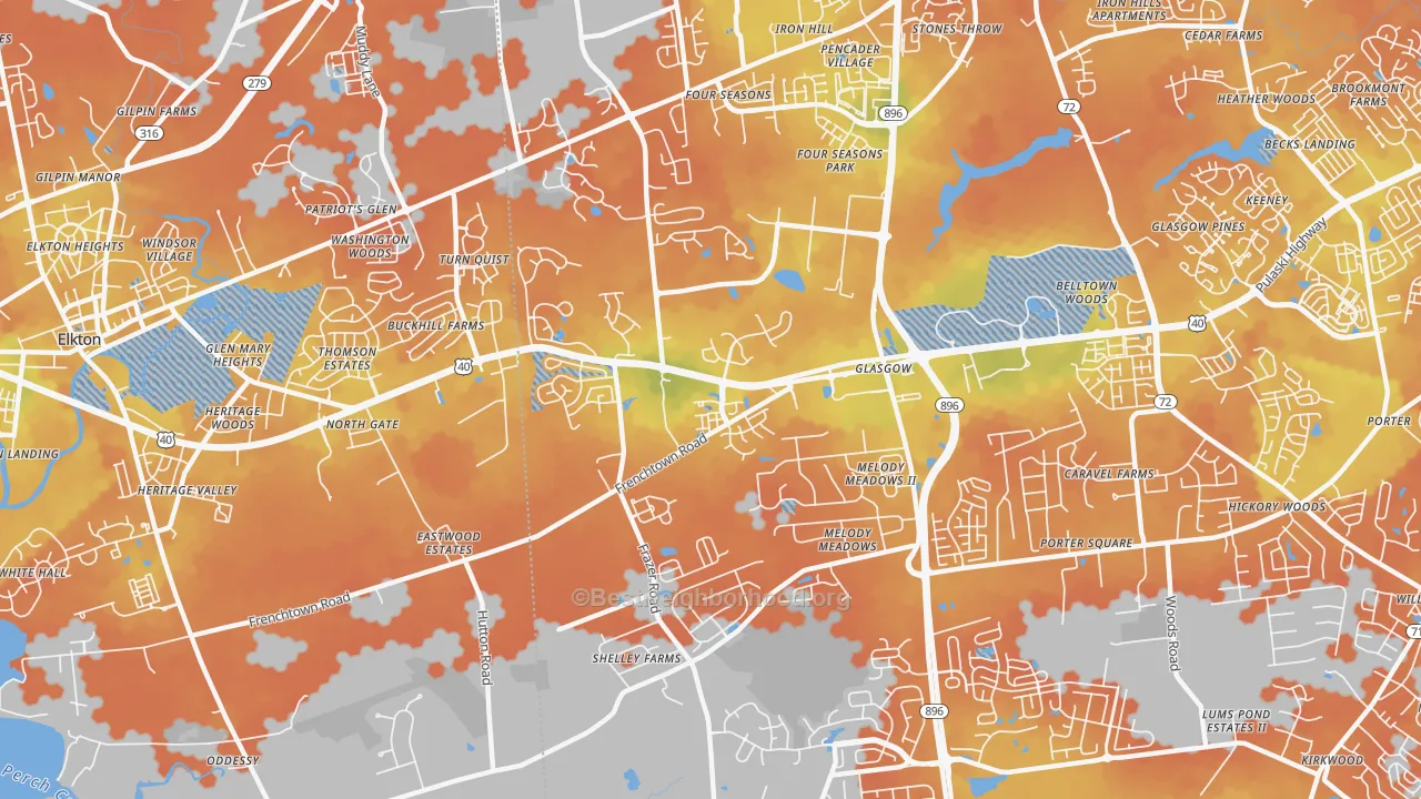Bike Grade map of Glasgow, DE