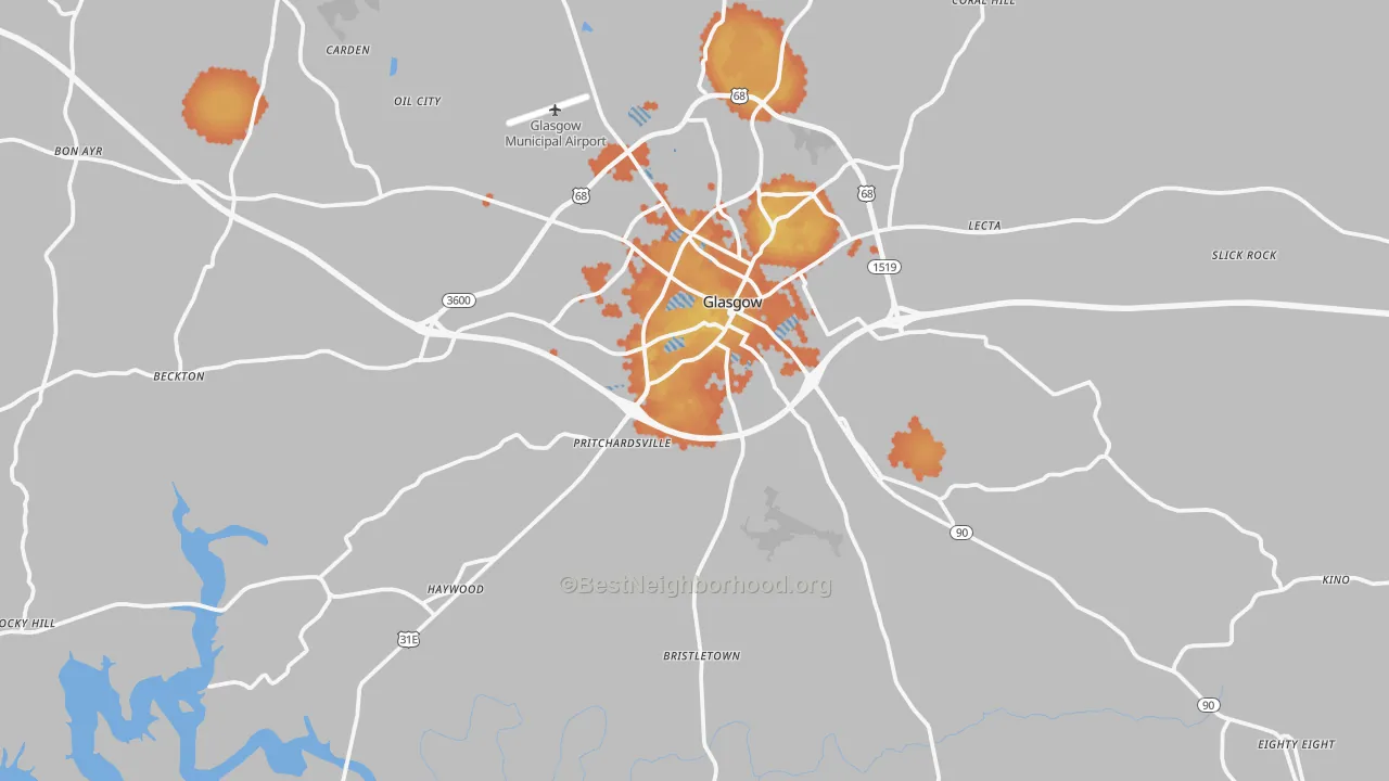 Bike Grade map of Glasgow, KY