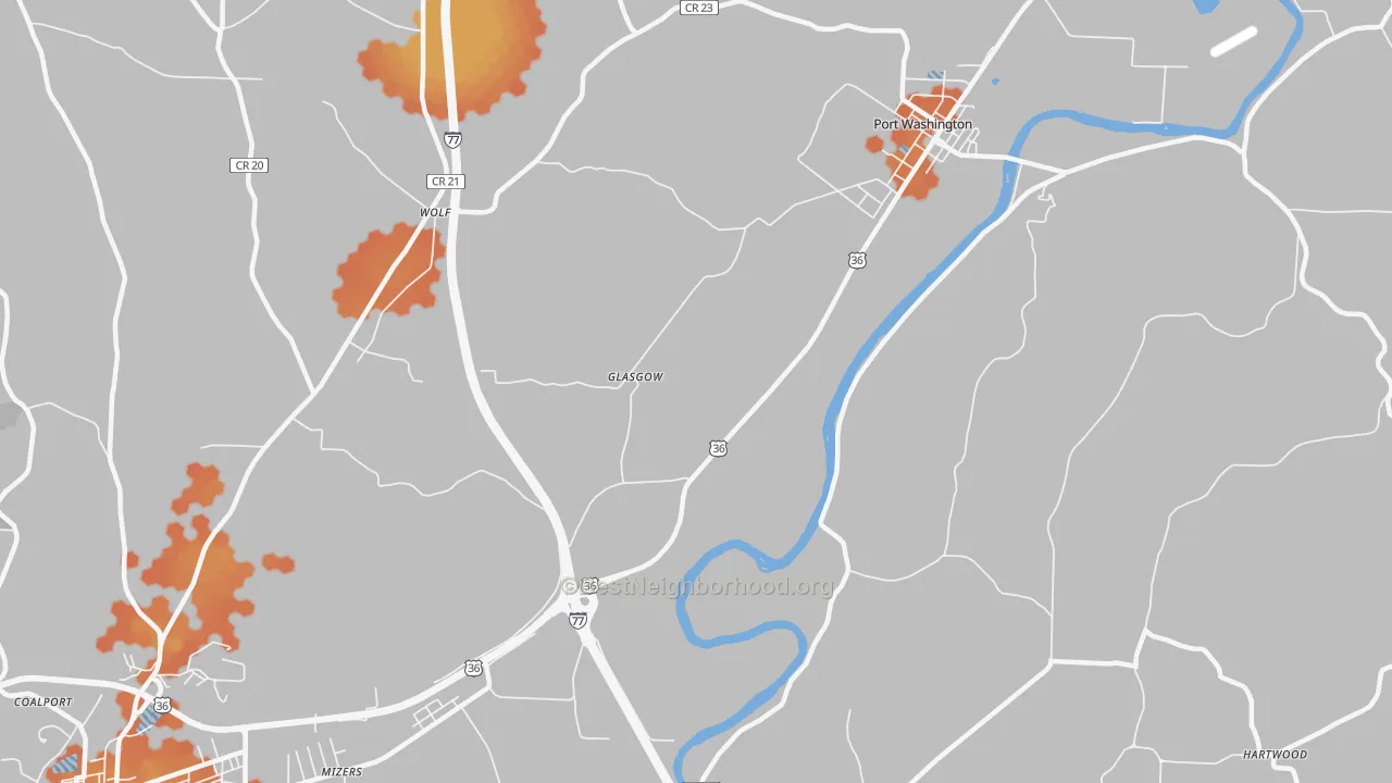 Bike Grade map of Glasgow, OH