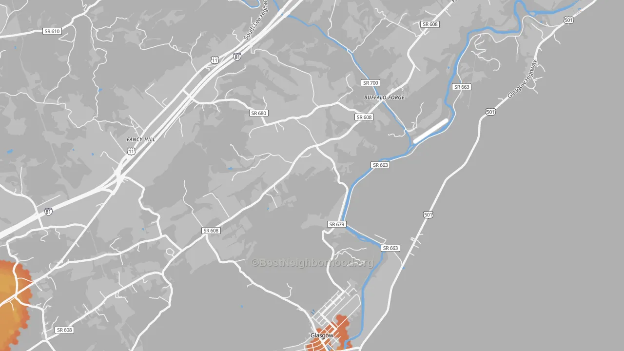 Bike Grade map of Glasgow, VA