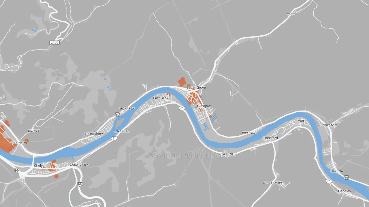 Bike Grade map of Glasgow, WV