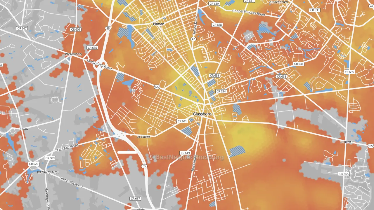 Bike Grade map of Glassboro, NJ