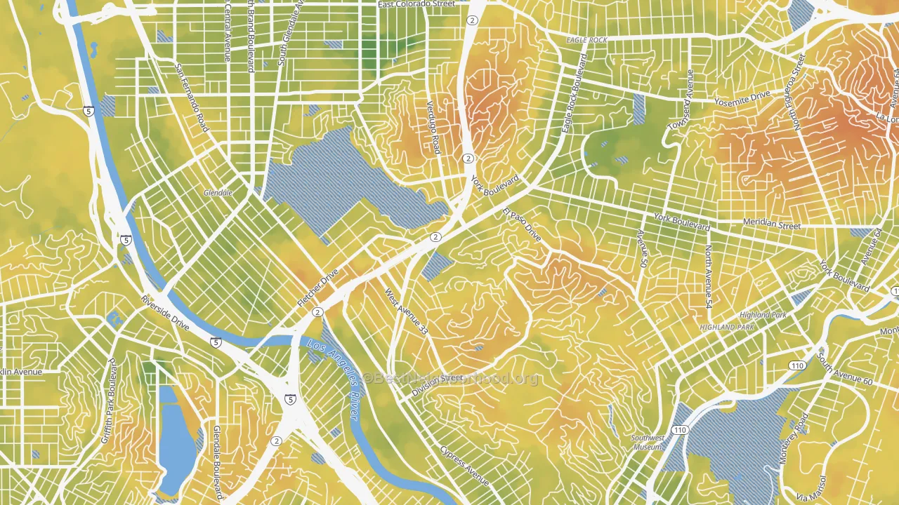 Bike Grade map of Glassell Park, Los Angeles, CA
