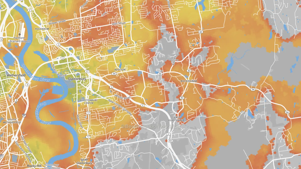 Bike Grade map of Glastonbury, CT