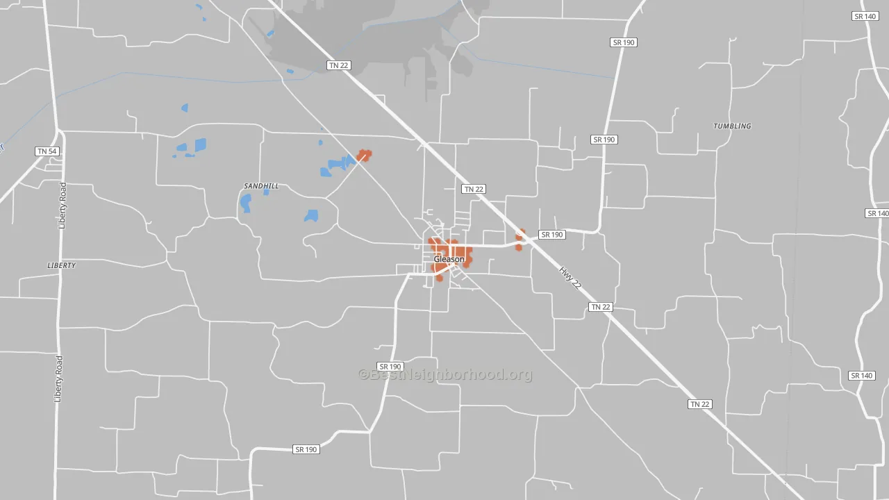 Bike Grade map of Gleason, TN