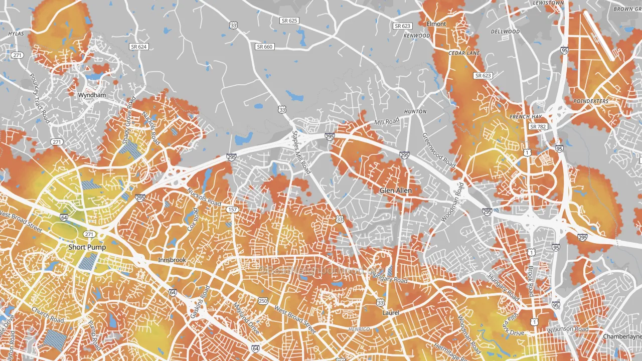 Bike Grade map of Glen Allen, VA