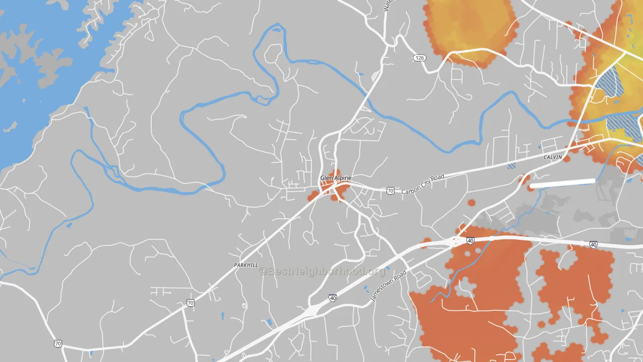 Bike Grade map of Glen Alpine, NC