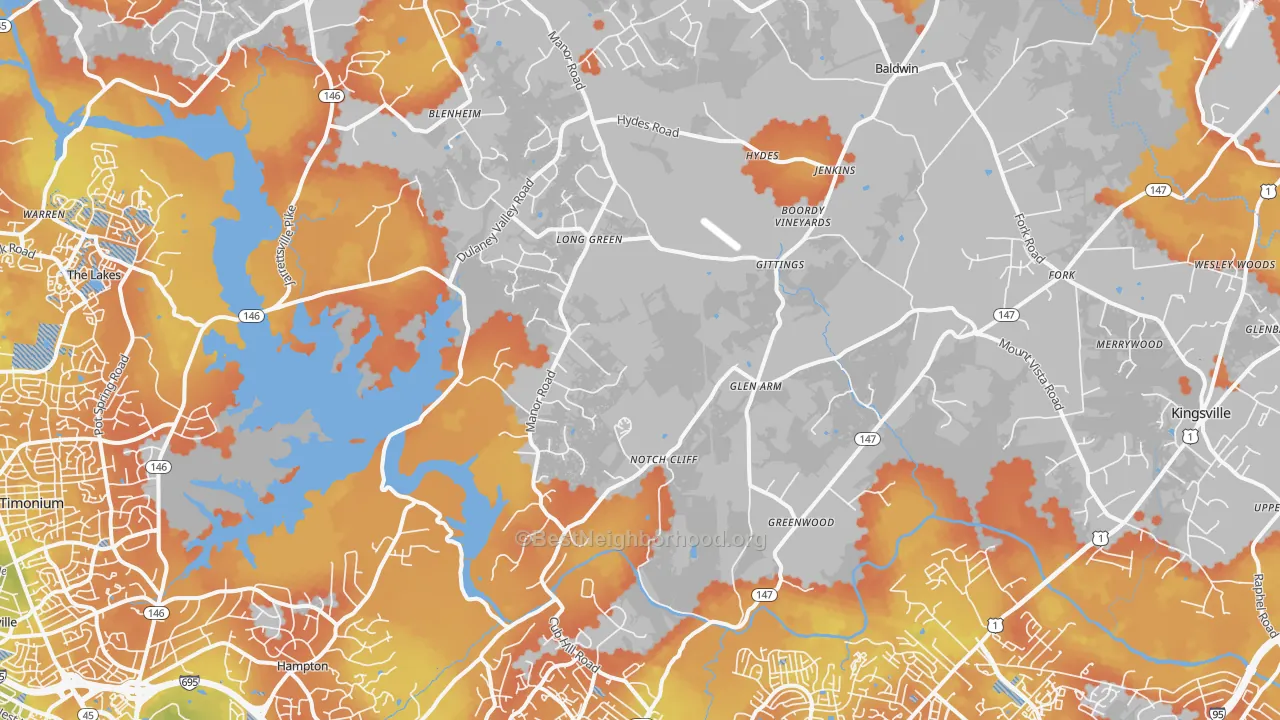 Bike Grade map of Glen Arm, MD