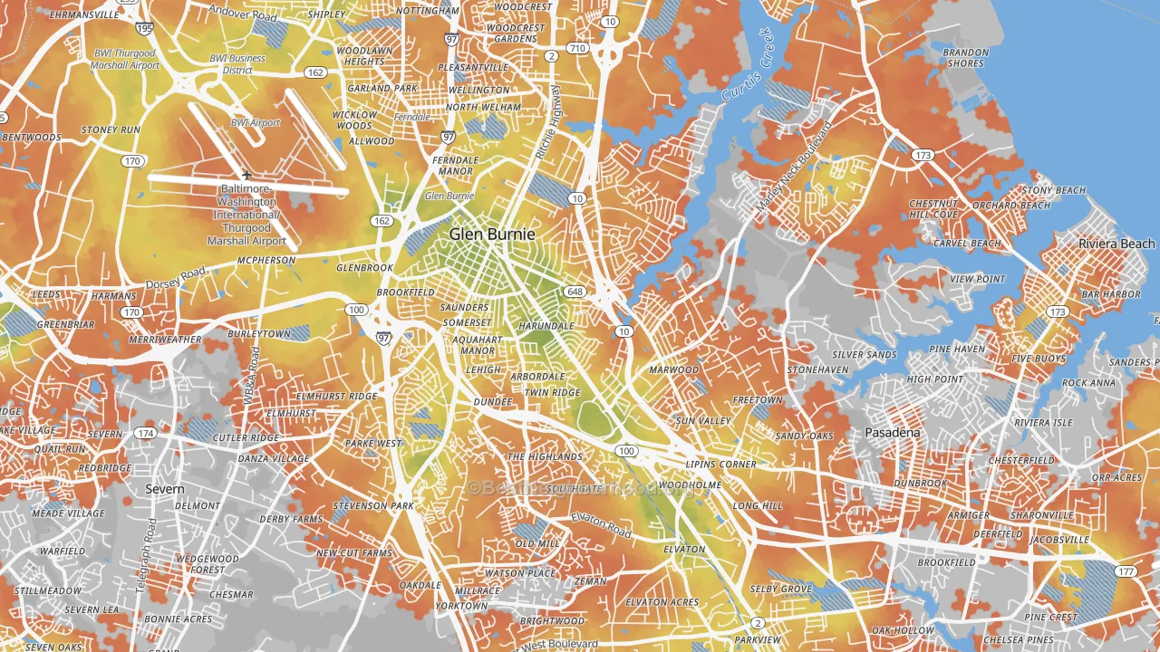 Bike Grade map of Glen Burnie, MD