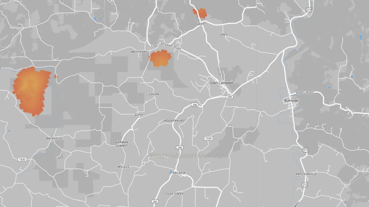 Bike Grade map of Glen Campbell, PA