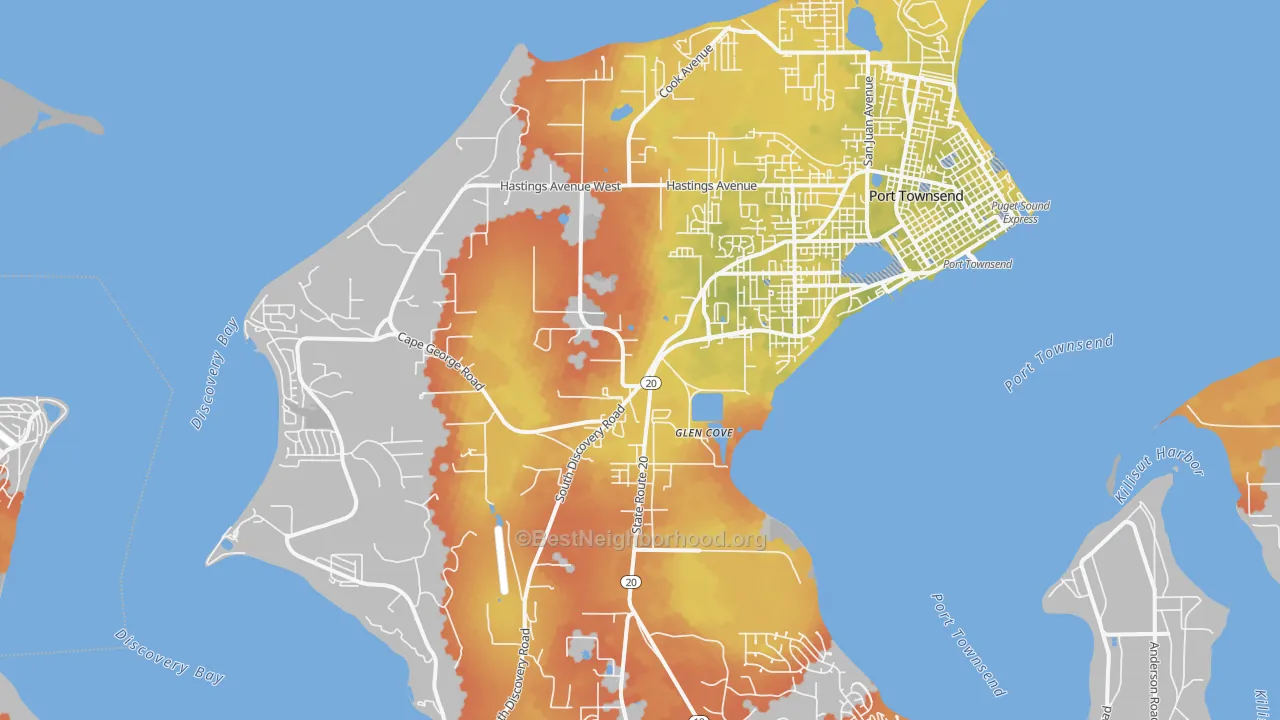 Bike Grade map of Glen Cove, WA