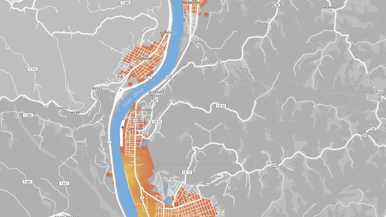 Bike Grade map of Glen Dale, WV