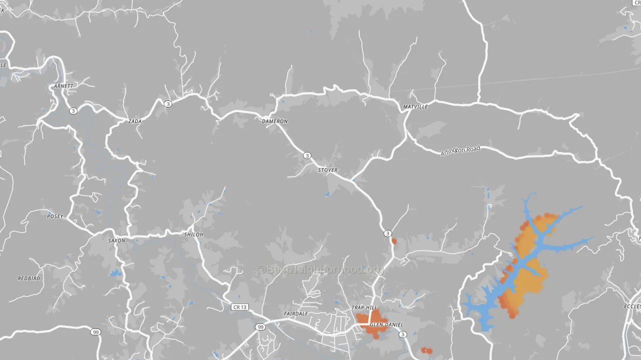 Bike Grade map of Glen Daniel, WV