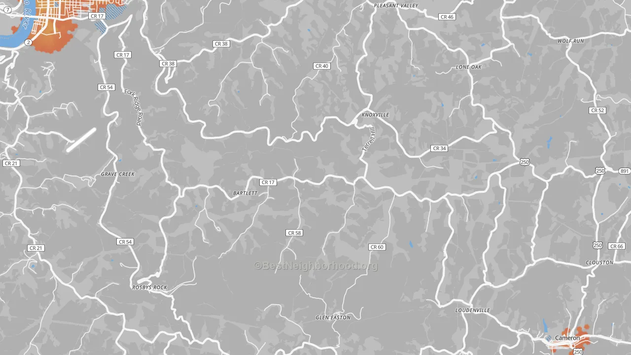 Bike Grade map of Glen Easton, WV