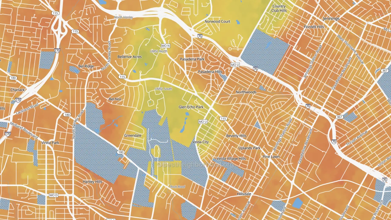 Bike Grade map of Glen Echo Park, MO