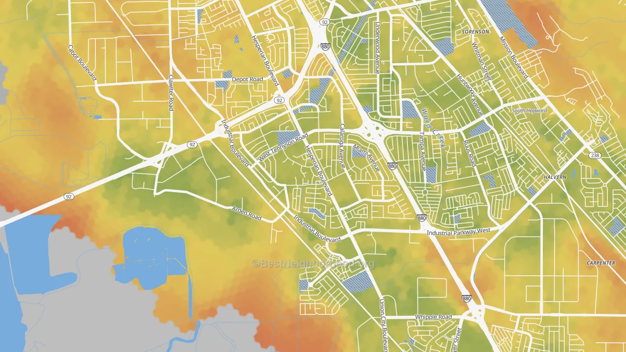 Bike Grade map of Glen Eden, Hayward, CA