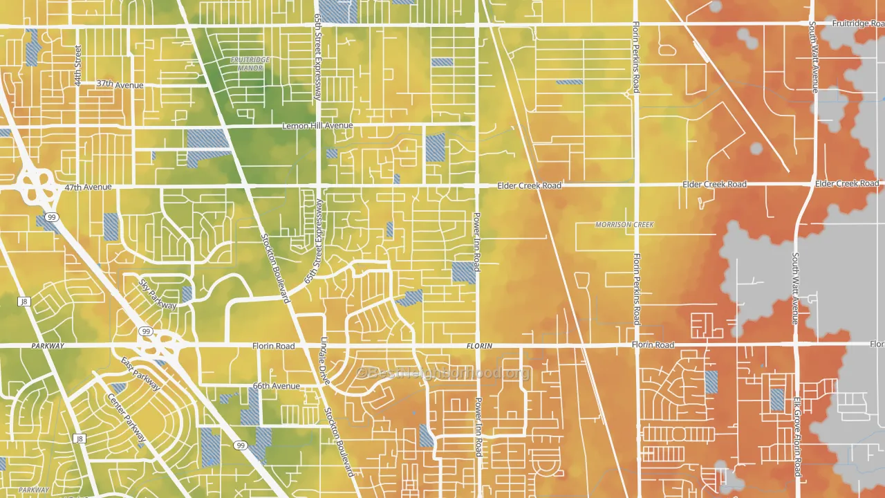 Bike Grade map of Glen Elder, Sacramento, CA