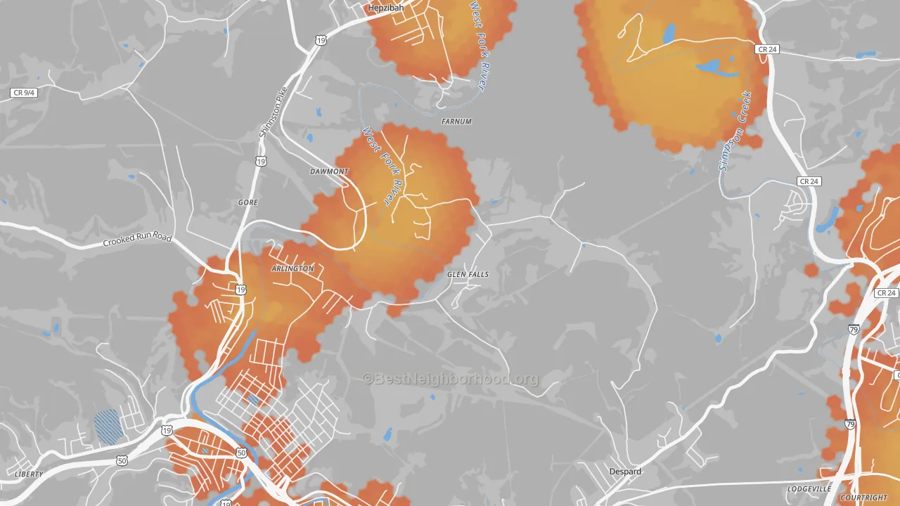 Bike Grade map of Glen Falls, WV