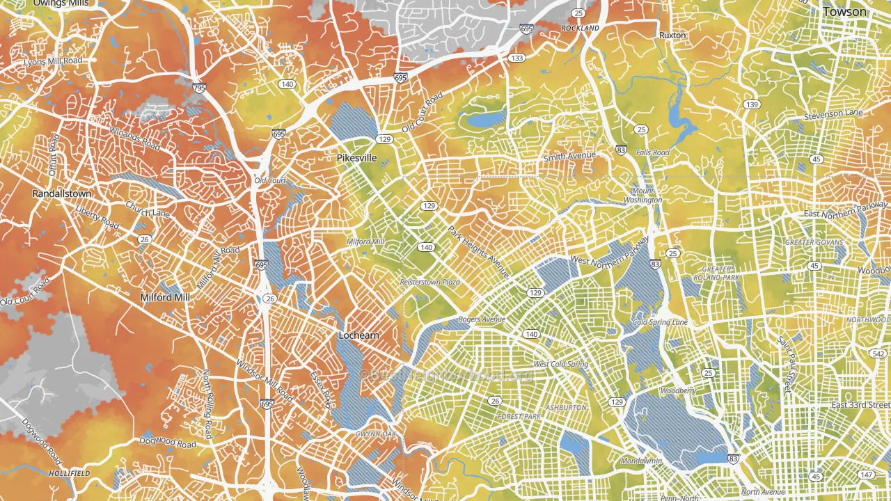 Bike Grade map of Glen-Fallstaff, Baltimore, MD