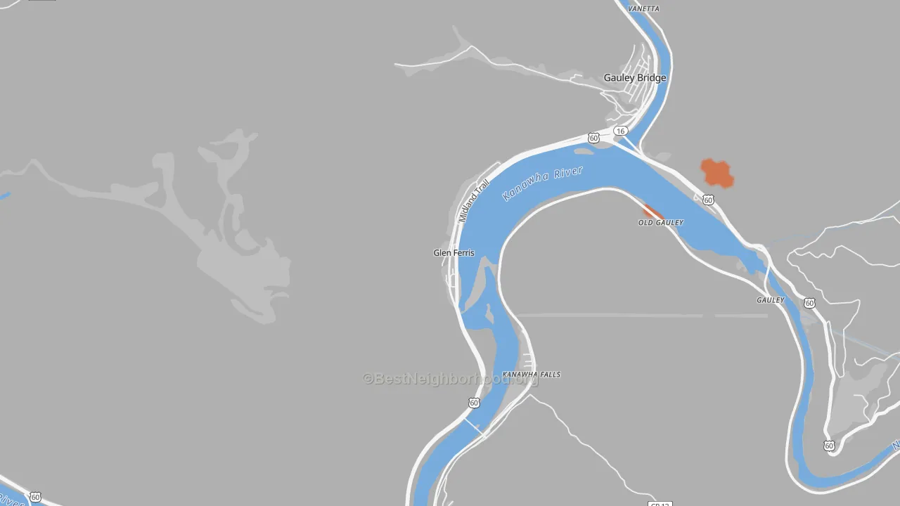 Bike Grade map of Glen Ferris, WV